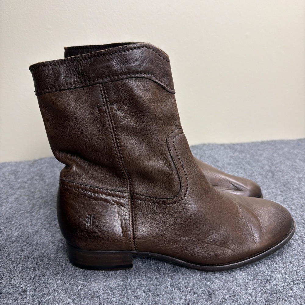 FRYE Cara Roper Short Leather Bootie Womens 9 B Brown Pull-On Ankle Boots $328